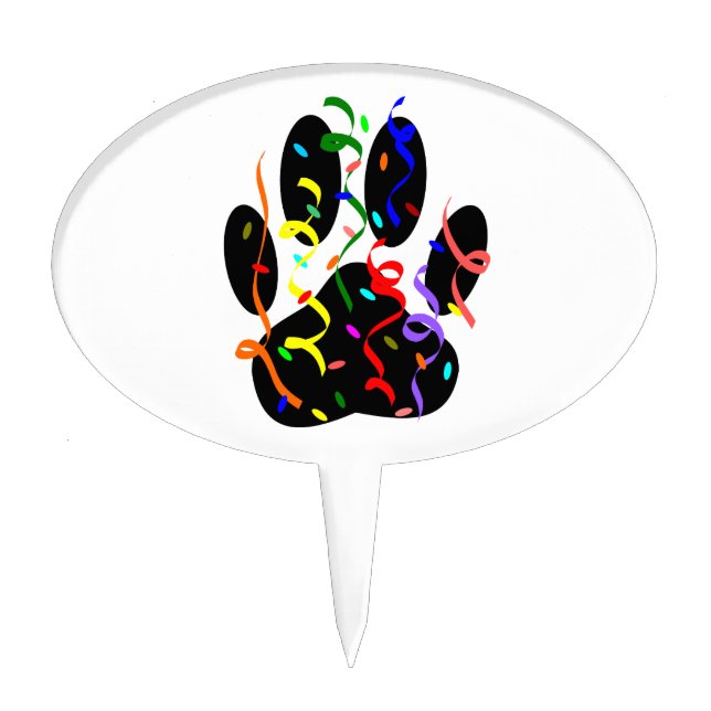 Dog Paw Print With Confetti And Streamer Cake Topper (Front)
