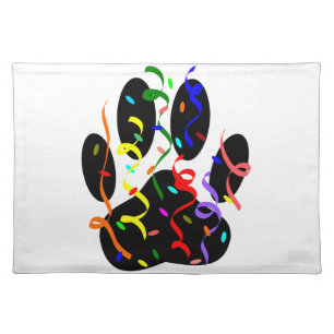 Dog Paw Print With Confetti And Streamer Cloth Placemat