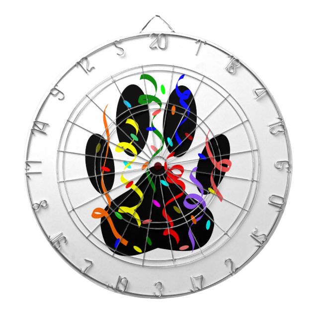 Dog Paw Print With Confetti And Streamer Dartboard With Darts (Front)