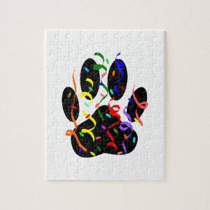 Dog Paw Print With Confetti And Streamer Jigsaw Puzzle