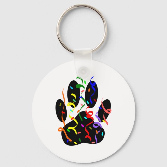 Dog Paw Print With Confetti And Streamer Keychain (Front)