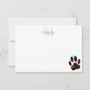 Dog Paw Print With Confetti And Streamer Monogram Note Card