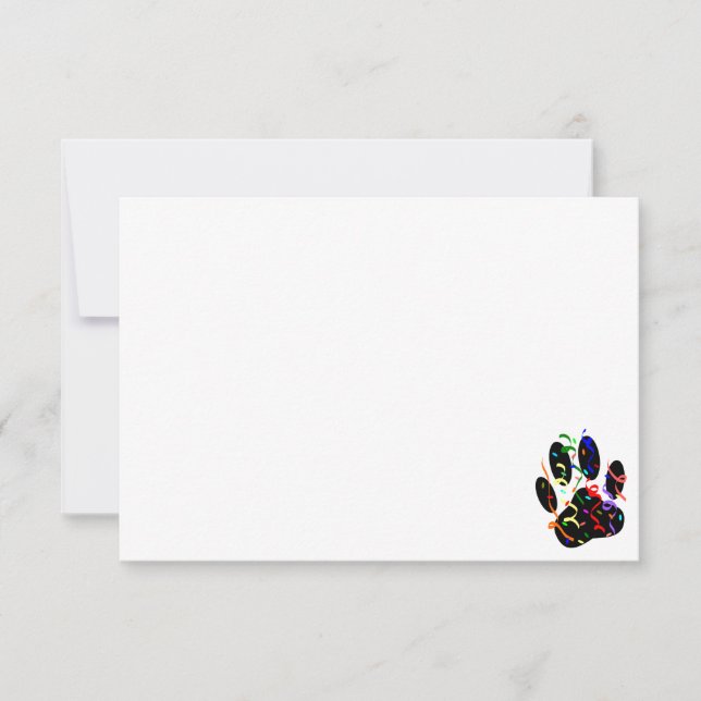 Dog Paw Print With Confetti And Streamer Note Card (Front)