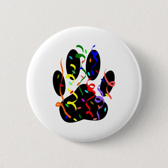 Dog Paw Print With Confetti And Streamer Pinback Button (Front)