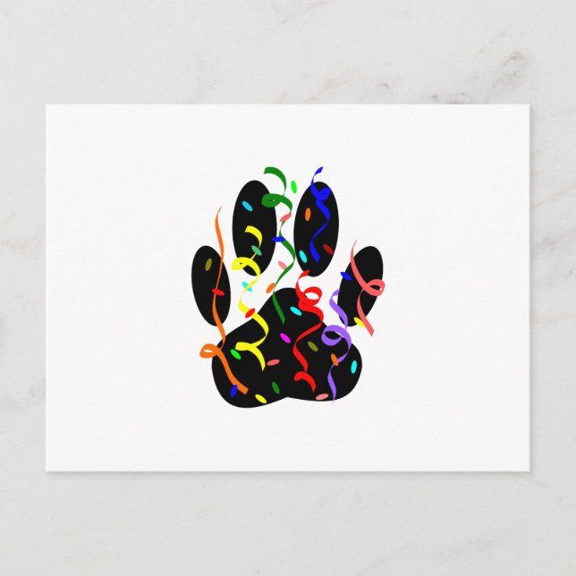 Dog Paw Print With Confetti And Streamer Postcard (Front)
