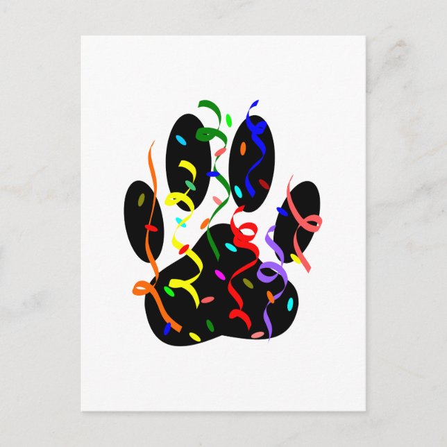 Dog Paw Print With Confetti And Streamer Postcard (Front)