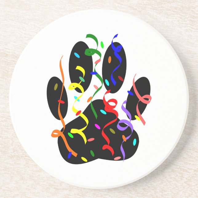Dog Paw Print With Confetti And Streamer Sandstone Coaster (Front)