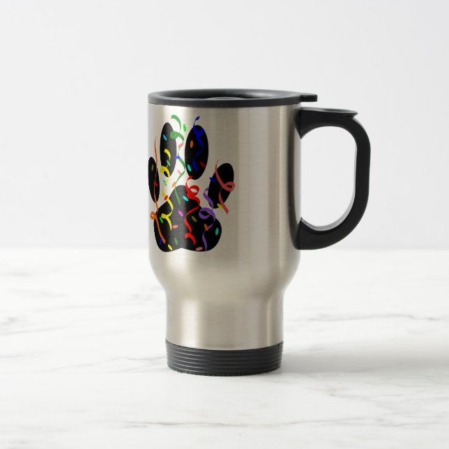 Dog Paw Print With Confetti And Streamer Travel Mug (Right)