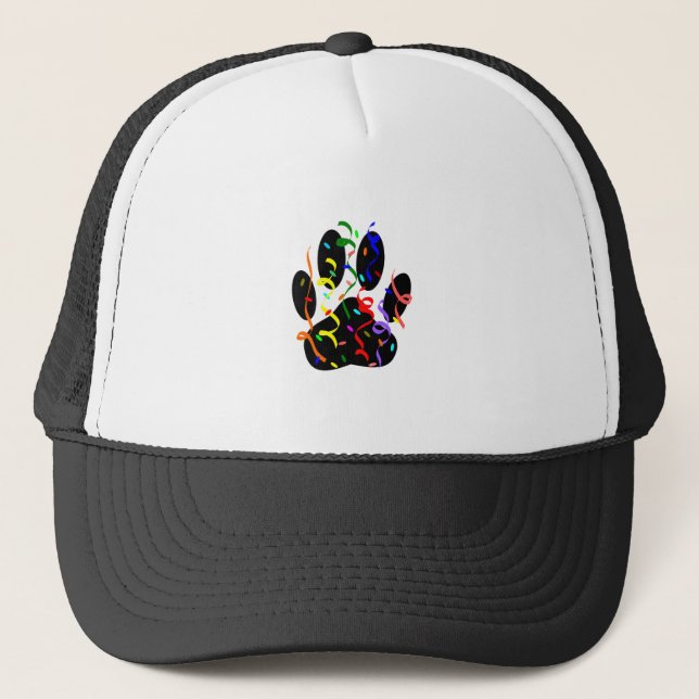 Dog Paw Print With Confetti And Streamer Trucker Hat (Front)