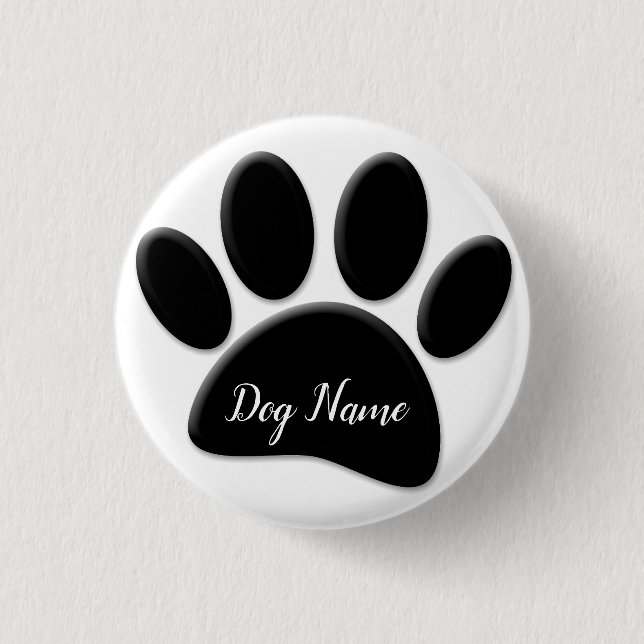 Dog Paw Print With Custom Doggie Name Button (Front)