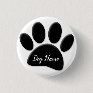 Dog Paw Print With Custom Doggie Name Button