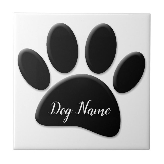 Dog Paw Print With Custom Doggie Name Ceramic Tile (Front)