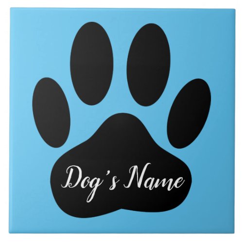 Dog Paw Print With Custom Name Ceramic Tile