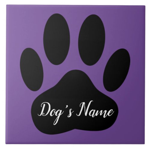 Dog Paw Print With Custom Name Ceramic Tile