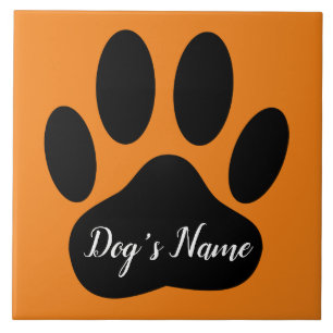 Dog Paw Print With Custom Name Ceramic Tile