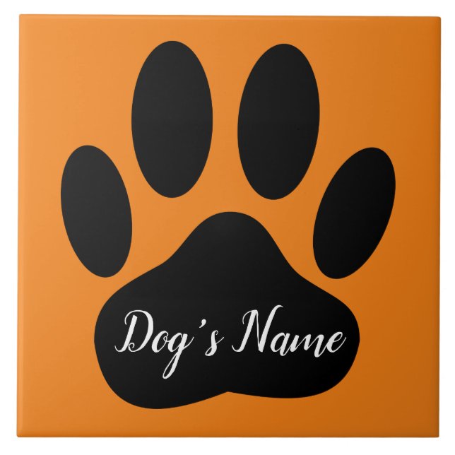 Dog Paw Print With Custom Name Ceramic Tile (Front)