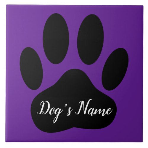 Dog Paw Print With Custom Name Ceramic Tile