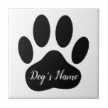 Dog Paw Print With Custom Name Ceramic Tile<br><div class="desc">Cartoon dog pawprint in black.
Name of the dog can be customized.
Make it unique.</div>