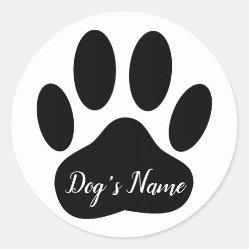 Dog Paw Print With Custom Name  Classic Round Sticker