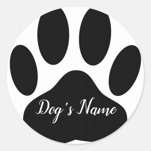 Dog Paw Print With Custom Name Classic Round Sticker