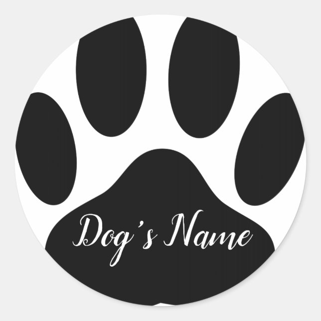 Dog Paw Print With Custom Name Classic Round Sticker (Front)