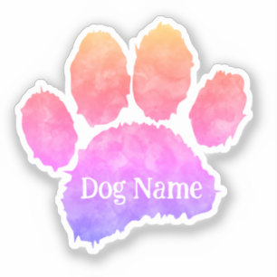 Dog Paw Print With Custom Name Watercolor Sticker