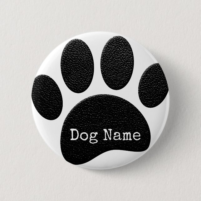 Dog Paw Print With Custom Typewriter Name Button (Front)