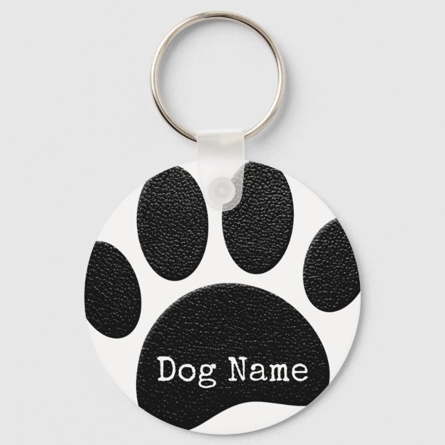 Dog Paw Print With Custom Typewriter Name Keychain (Front)