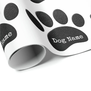 Dog Paw Print With Custom Typewriter Name Wrapping Paper
