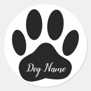 Dog Paw Print With Editable Name  Classic Round Sticker