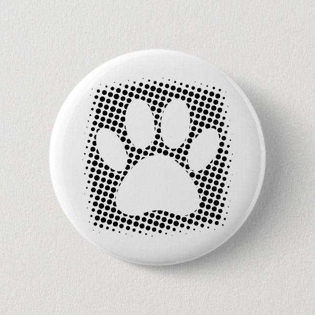 Dog Paw Print With Halftone Background Button (Front)