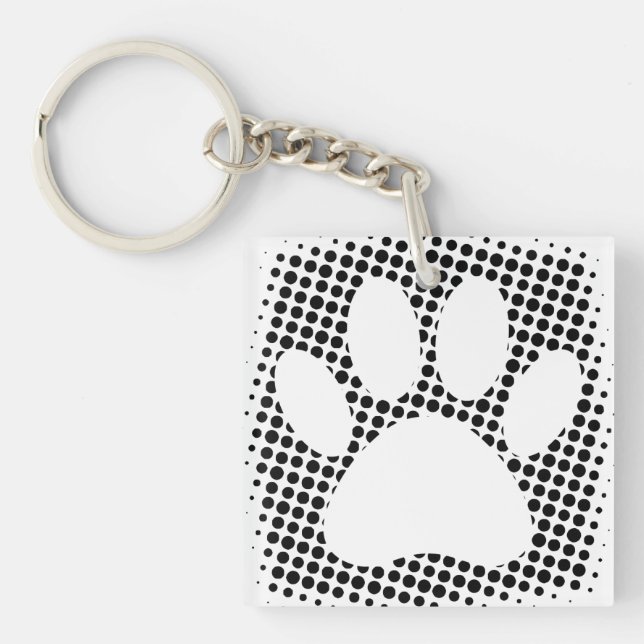 Dog Paw Print With Halftone Background  Keychain (Front)