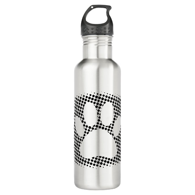 Dog Paw Print With Halftone Background Stainless Steel Water Bottle (Front)