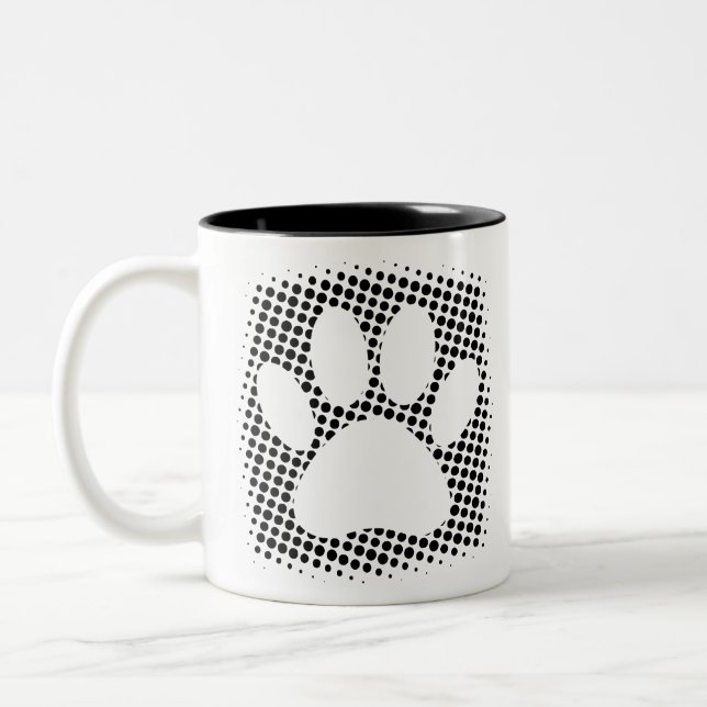 Dog Paw Print With Halftone Background Two-Tone Coffee Mug (Left)