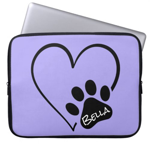 Dog Paw Print with Heart and Name Laptop Sleeve