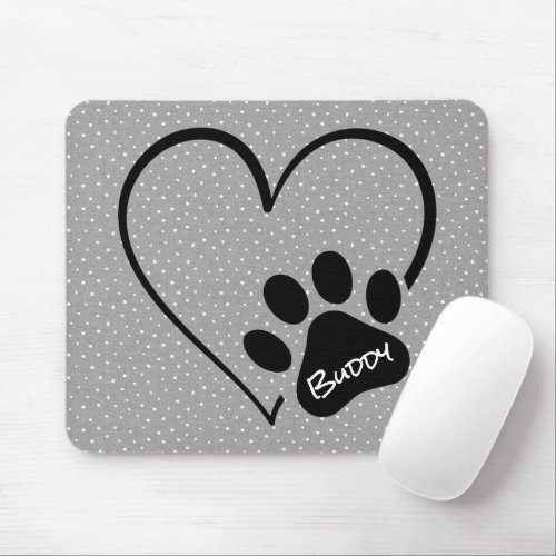 Dog Paw Print with Heart Polka Dots Mouse Pad