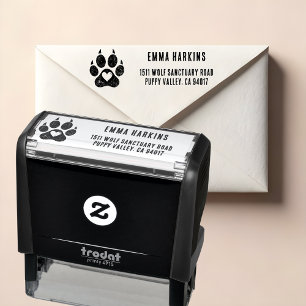 Dog Paw Print with Heart Return Address Self-inking Stamp