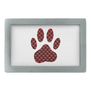 Dog Paw Print With Hearts Belt Buckle