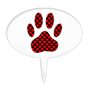 Dog Paw Print With Hearts Cake Topper