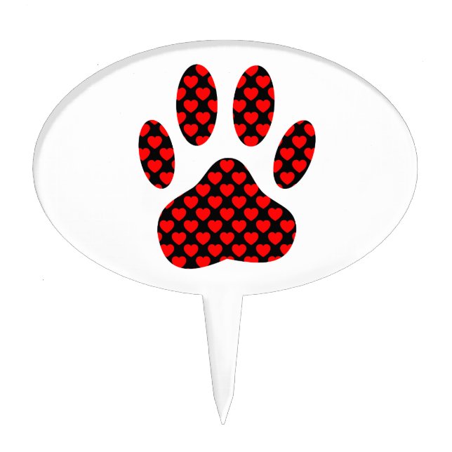Dog Paw Print With Hearts Cake Topper (Front)