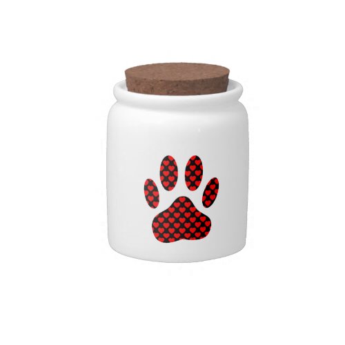 Dog Paw Print With Hearts Candy Jar