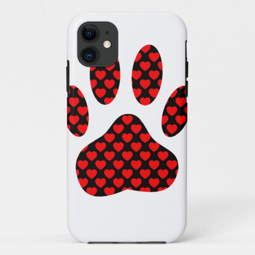 Dog Paw Print With Hearts iPhone 11 Case