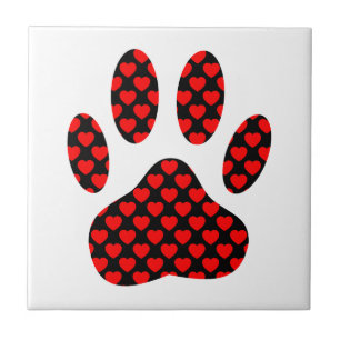 Dog Paw Print With Hearts Ceramic Tile