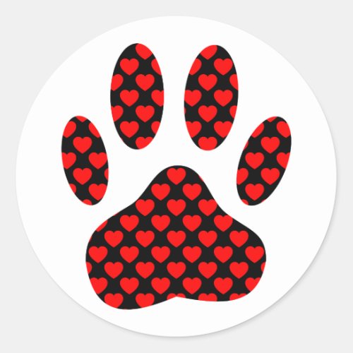 Dog Paw Print With Hearts Classic Round Sticker