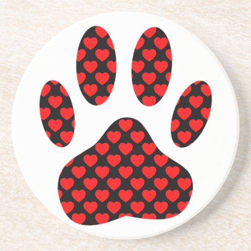Dog Paw Print With Hearts Coaster