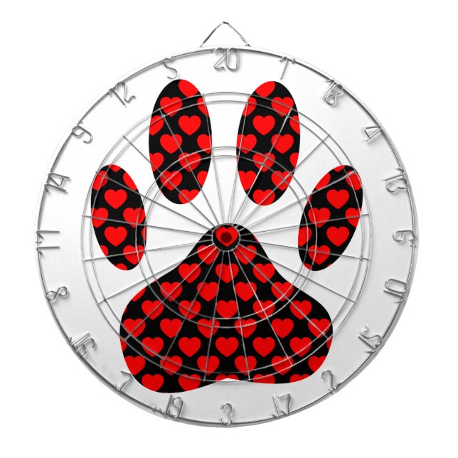 Dog Paw Print With Hearts Dart Board (Front)