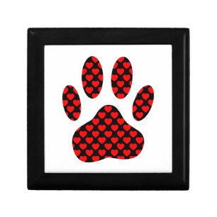 Dog Paw Print With Hearts Jewelry Box