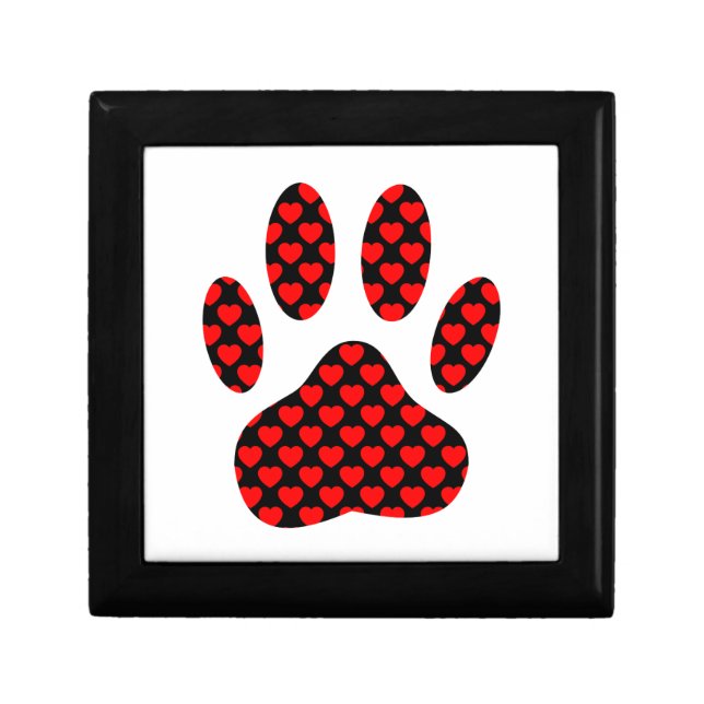 Dog Paw Print With Hearts Jewelry Box (Front)