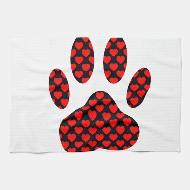 Dog Paw Print With Hearts Kitchen Towel (Horizontal)
