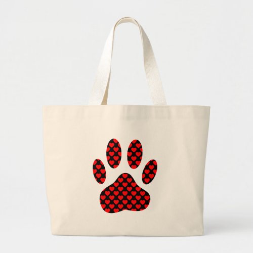 Dog Paw Print With Hearts Large Tote Bag